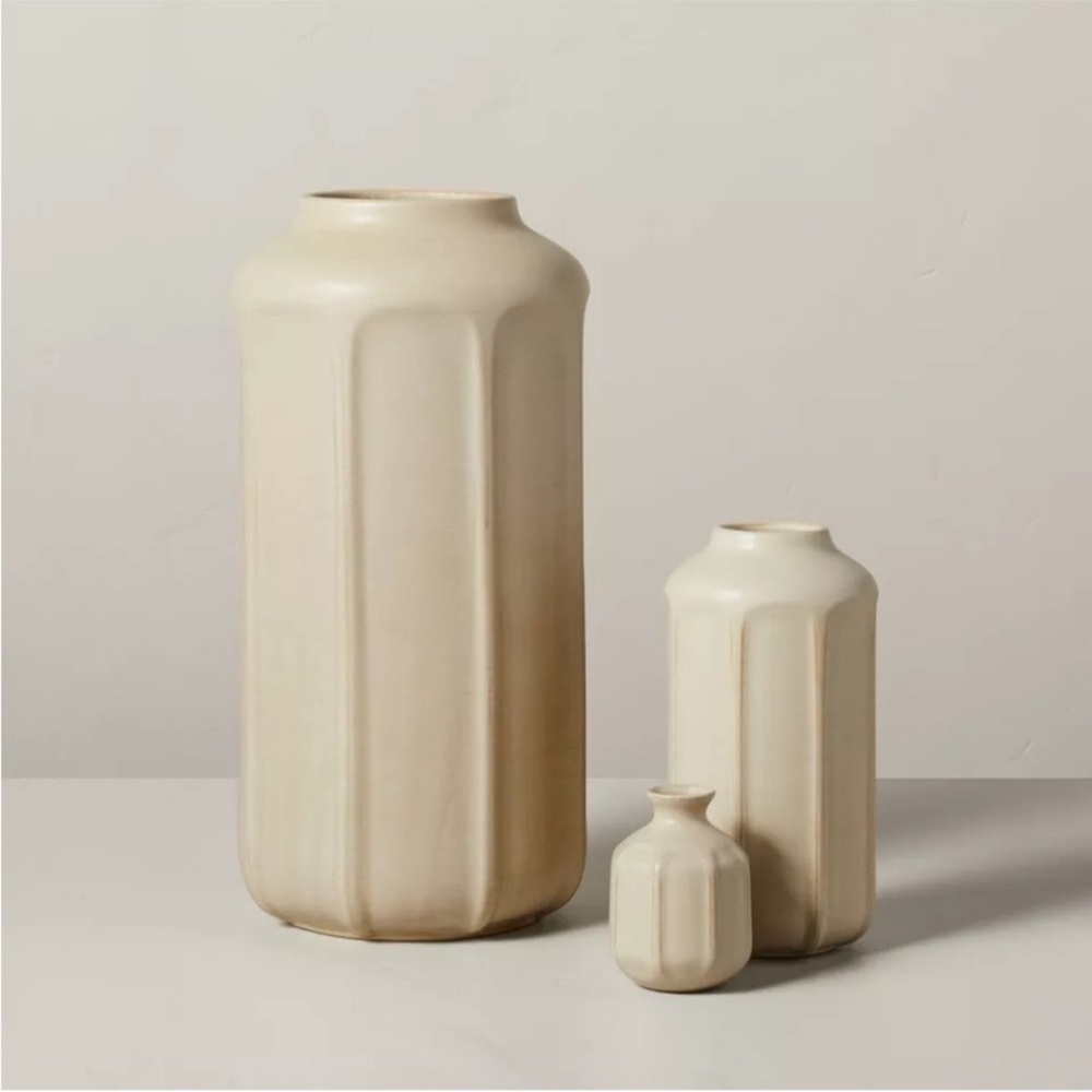 Hearth & Hand 16” Faceted Ceramic Vase, Taupe - Picture 2 of 4
